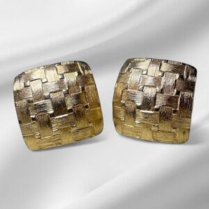 Dior vintage clip on earrings Gold Tone lattice mesh pattern Authentic